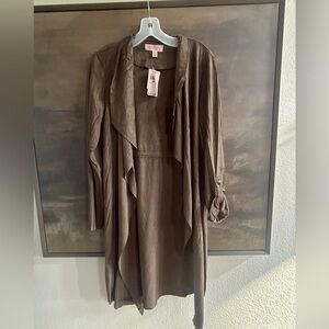 NWT Anthropologie Faux Leather Brown Drape Front Jacket